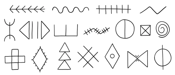 أشكال ورموز أمازيغية هندسية مستعملة في الزخارف المعمارية والنسيج، ترمز إلى الهوية والذاكرة الثقافية الأمازيغية.